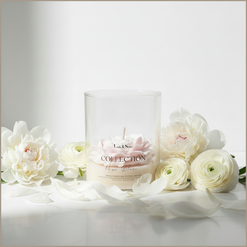 Bougie Collection Musc Blanc Unik & Sens – cire végétale artisanale au parfum de Grasse