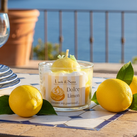 Bougie gourmande Dolce Limon Unik & Sens – cire végétale artisanale citron frais édition limitée