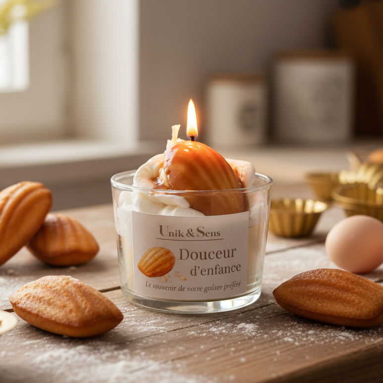 Bougie gourmande Douceur d'Enfance Unik & Sens – cire végétale artisanale madeleine vanille