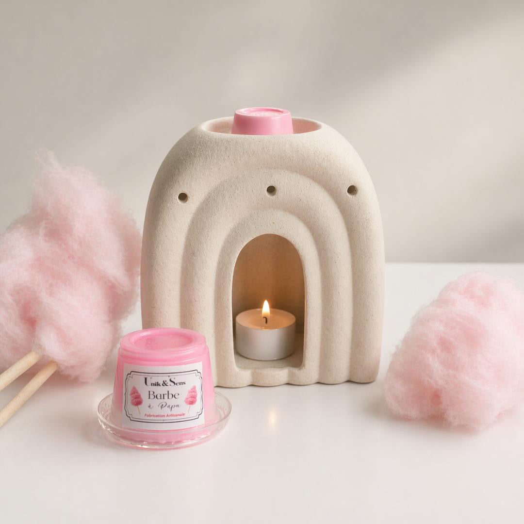 ire parfumée artisanale Unik & Sens – fondant cire végétale aux parfums de Grasse - barbe à papa 