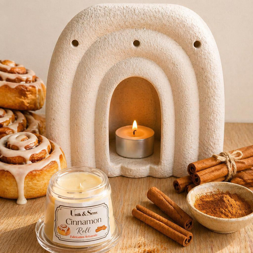 ire parfumée artisanale Unik & Sens – fondant cire végétale aux parfums de Grasse - cinnamon roll beignet à la cannelle 