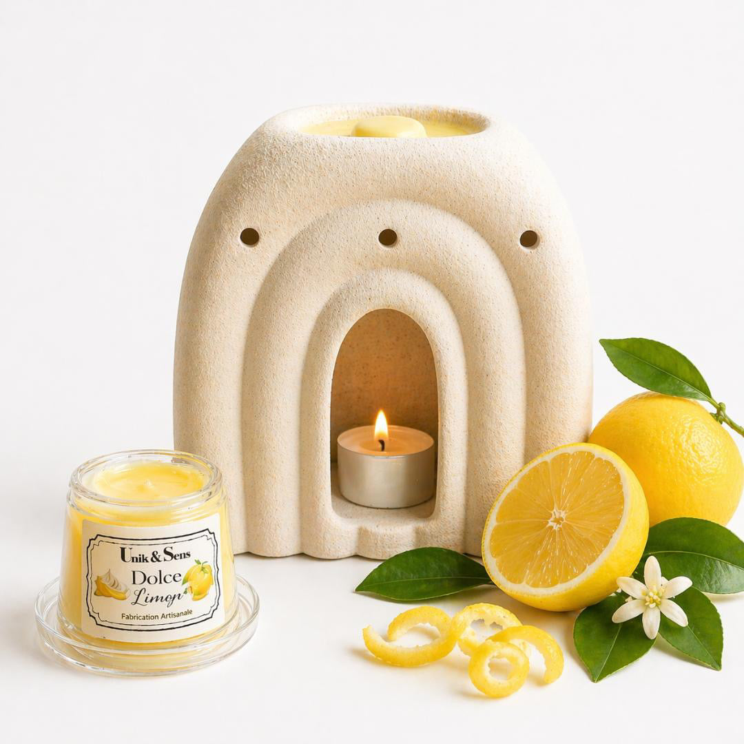 ire parfumée artisanale Unik & Sens – fondant cire végétale aux parfums de Grasse - tarte citron meringue 