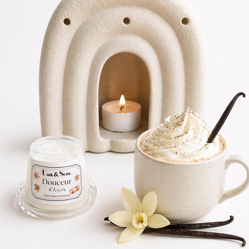 ire parfumée artisanale Unik & Sens – fondant cire végétale aux parfums de Grasse - vanille café cachemire
