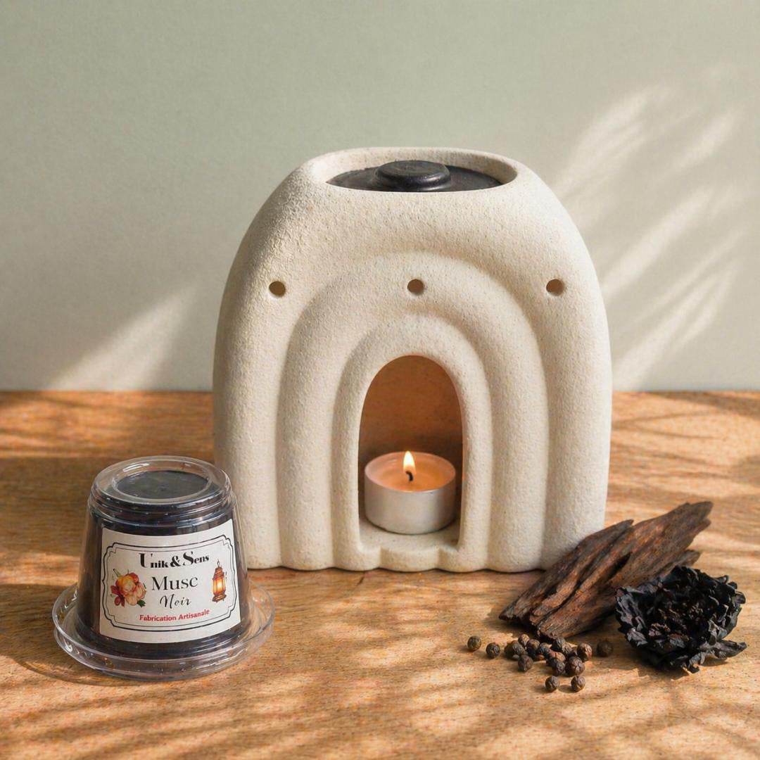 ire parfumée artisanale Unik & Sens – fondant cire végétale aux parfums de Grasse - musc noir oud cachemir